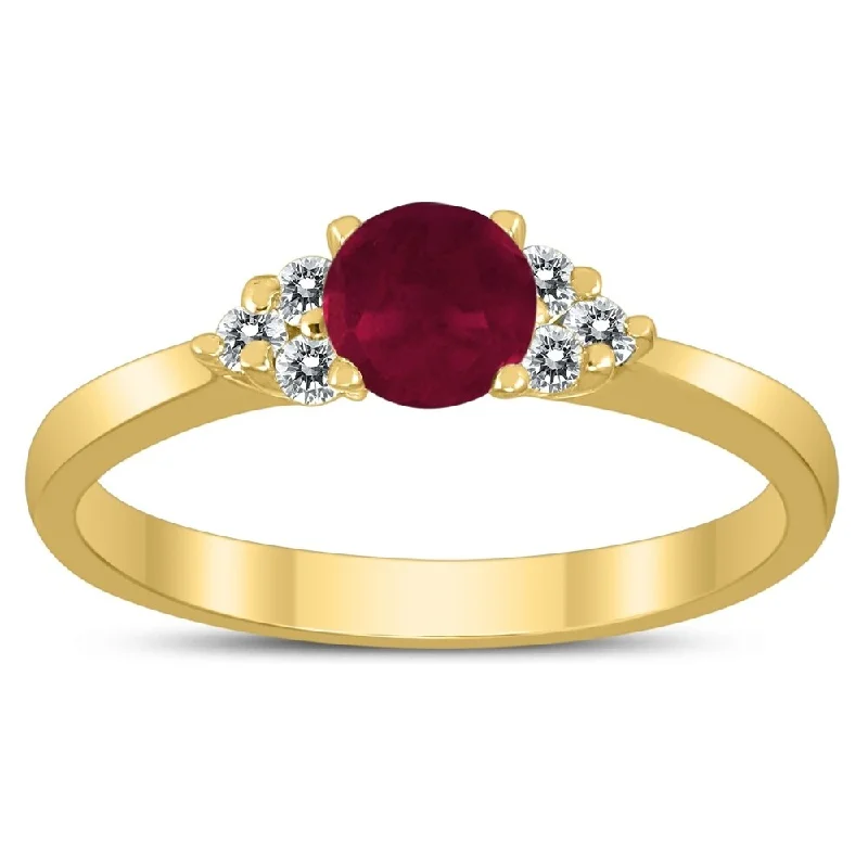 Waxed finish ring-4MM Ruby and Diamond Cynthia Ring in 10K Yellow Gold