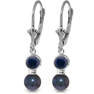 Crystal bead earrings-5.2 Carat 14K Solid White Gold Leverback Earrings Black Pearl Sapphire