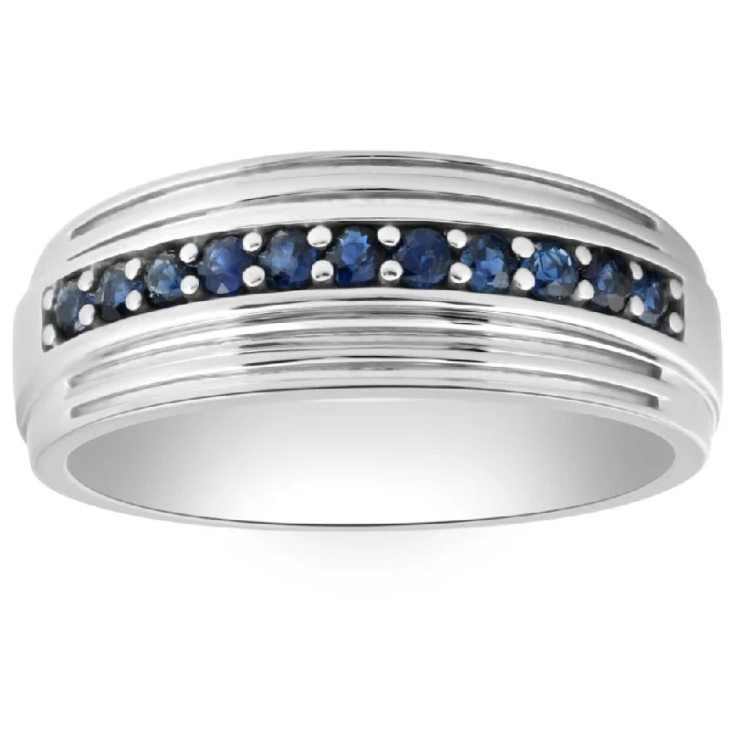 Prismatic light ring-5/8Ct Blue Sapphire Band Men's Wedding Ring in White, Yellow, or Rose Gold