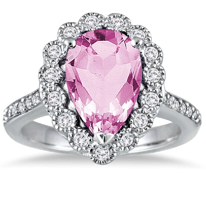 Iron forged ring-5 Carat Pear Shape Pink Topaz and Diamond Ring in 14K White Gold