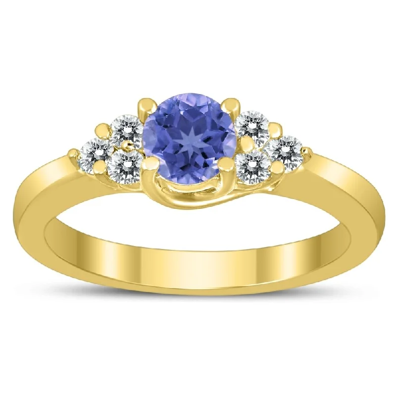 Arced band ring-5MM Tanzanite and Diamond Cynthia Ring in 10K Yellow Gold