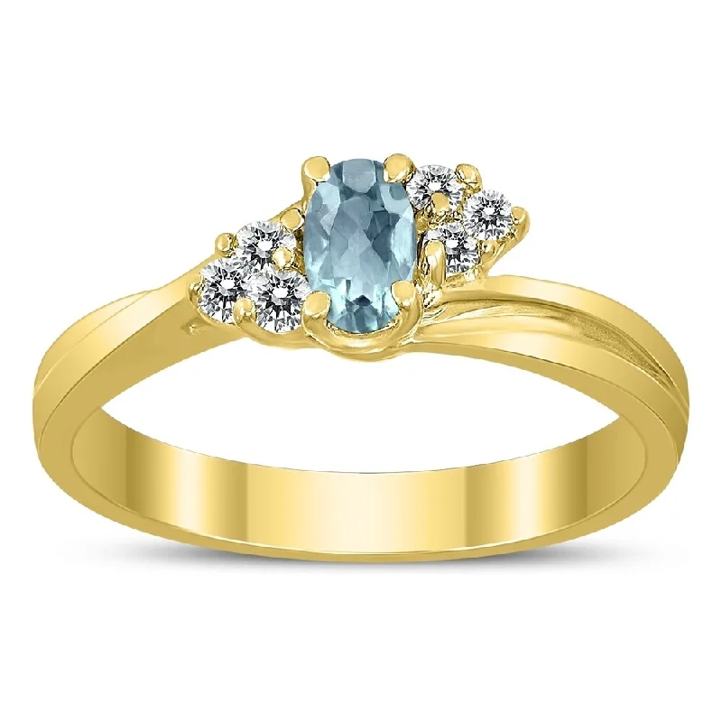 Lined stone ring-5X3MM Aquamarine and Diamond Twist Ring in 10K Yellow Gold