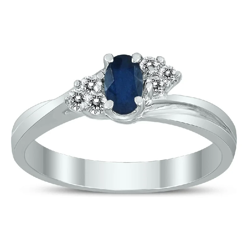 Creeper vine ring-5X3MM Sapphire and Diamond Twist Ring in 10K White Gold