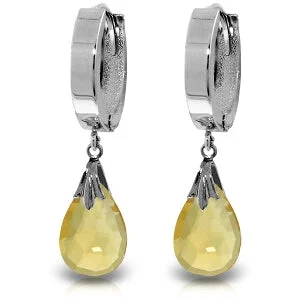 Grooved edge earrings-6 Carat 14K Solid White Gold Perceptions Citrine Earrings