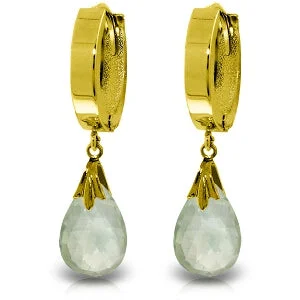 Powdered finish earrings-6 Carat 14K Solid Yellow Gold Hoop Earrings Natural Green Amethyst