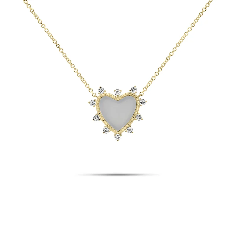 Tarnished finish necklace-Diamond & Mother of Pearl Heart Pendant Necklace