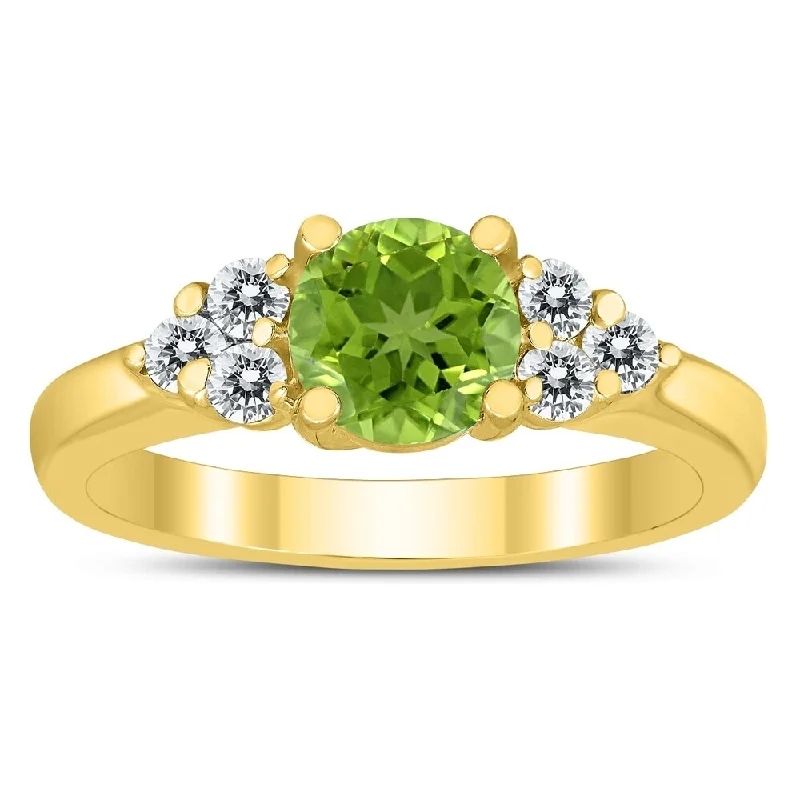 Pointed edge ring-6MM Peridot and Diamond Cynthia Ring in 10K Yellow Gold