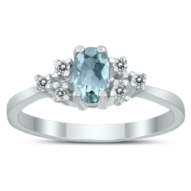 Ragged edge ring-6X4MM Aquamarine and Diamond Regal Ring in 10K White Gold