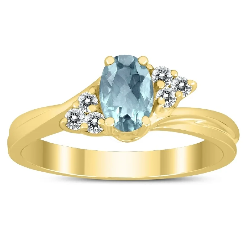 Chestnut husk ring-6X4MM Aquamarine and Diamond Twist Ring in 10K Yellow Gold