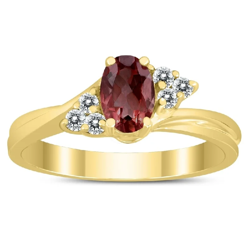 Flex joint ring-6X4MM Garnet and Diamond Twist Ring in 10K Yellow Gold