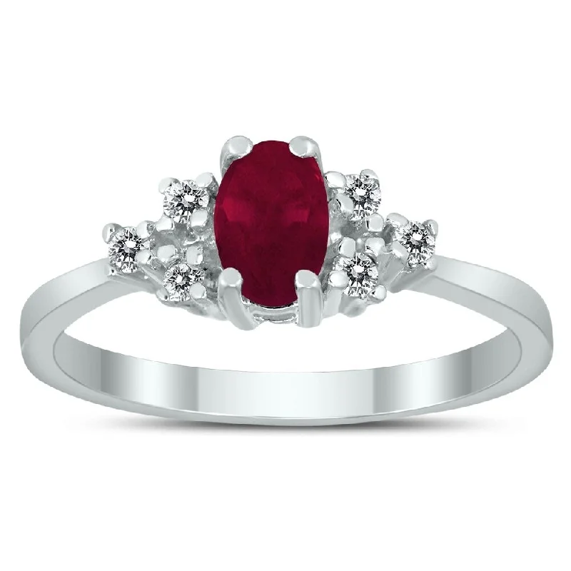 Pointed edge ring-6X4MM Ruby and Diamond Regal Ring in 10K White Gold