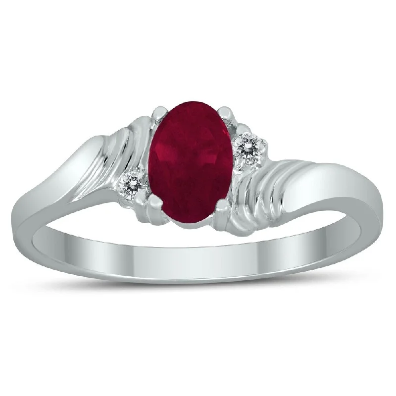 Canvas wrap ring-6X4MM Ruby and Diamond Wave Ring in 10K White Gold