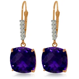 Heritage mine earrings-7.35 Carat 14K Solid Rose Gold Leverback Earrings Natural Diamond Amethyst