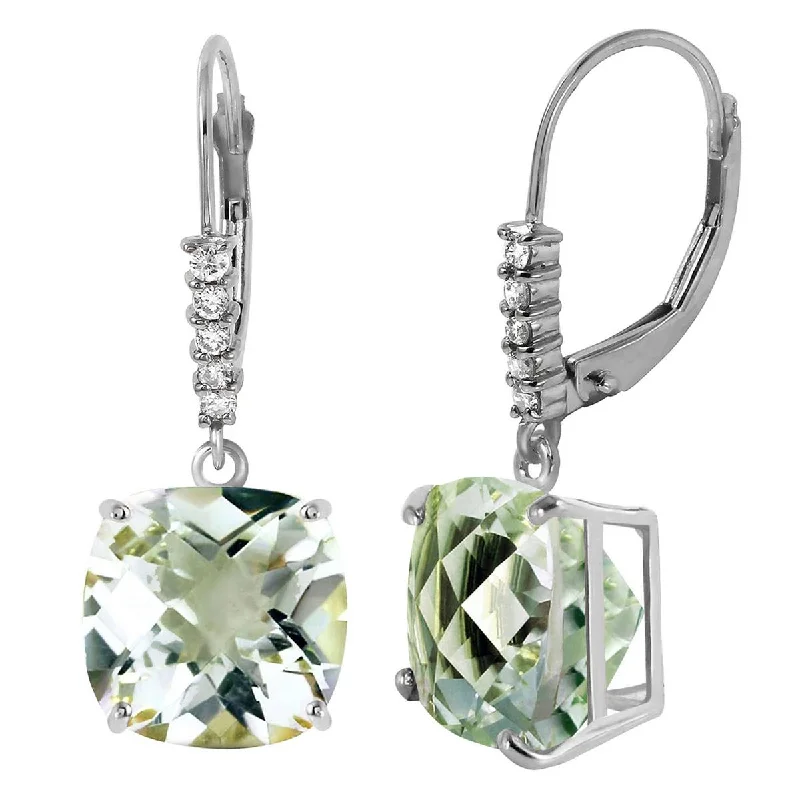 Scarlet topaz earrings-7.35 Carat 14K Solid White Gold Leverback Earrings Diamond Green Amethyst