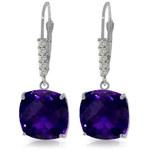 Cavern hoop earrings-7.35 Carat 14K Solid White Gold Leverback Earrings Natural Diamond Amethyst