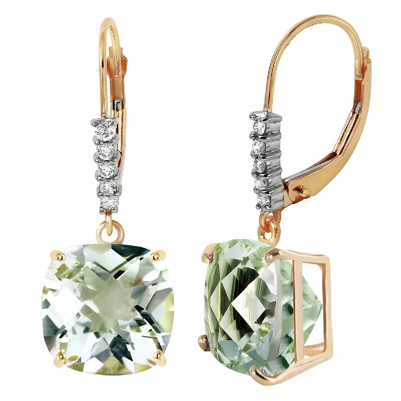 Haze quartz earrings-7.35 Carat 14K Solid Yellow Gold Leverback Earrings Diamond Green Amethyst