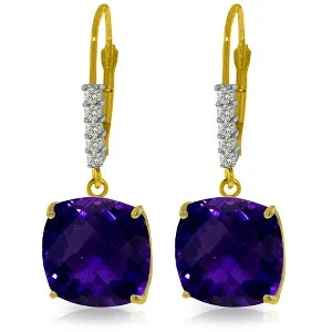 Gothic revival earrings-7.35 Carat 14K Solid Yellow Gold Leverback Earrings Natural Diamond Amethyst