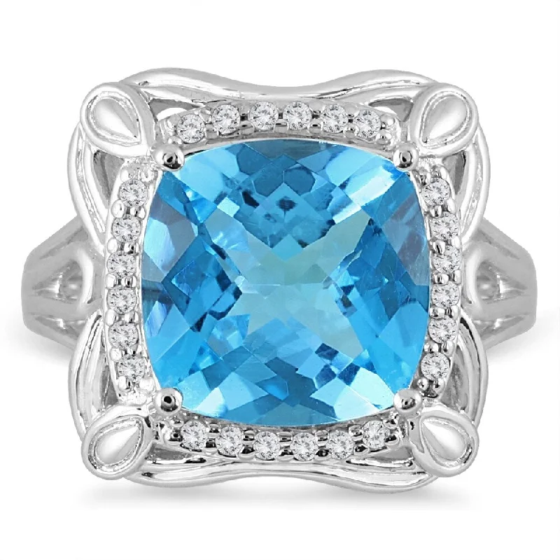 Chalk speck ring-7 Carat Cushion Cut Blue Topaz and Diamond Ring in 10K White Gold