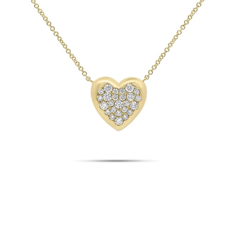 Quilted pattern necklace-Diamond Puffed Heart Pendant Necklace