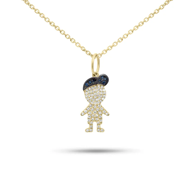 Blunt edge necklace-Diamond & Sapphire Boy Pendant