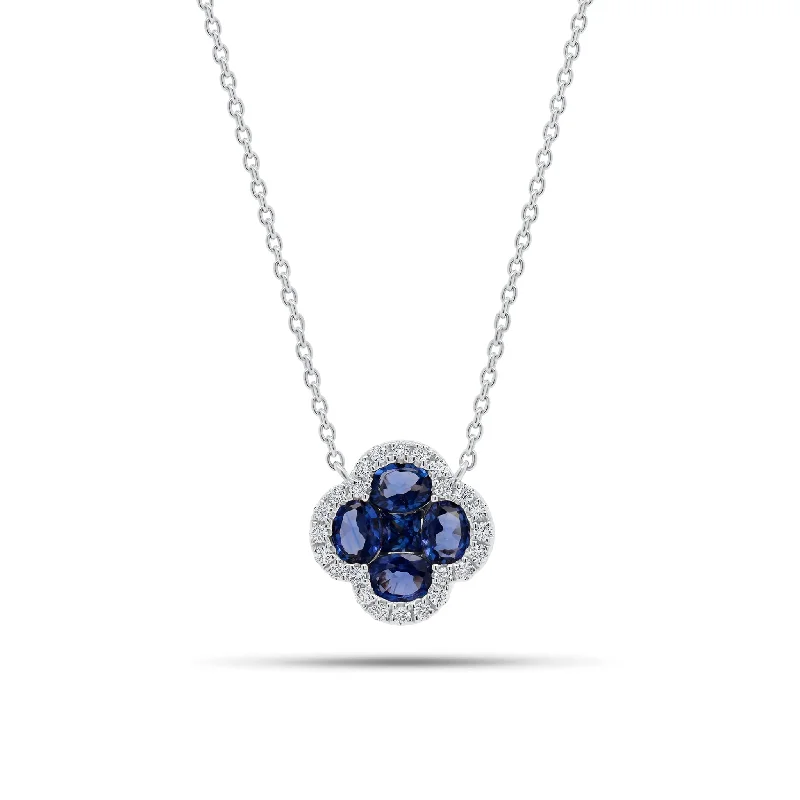 Micro pave necklace-Sapphire & Diamond Clover Pendant Necklace