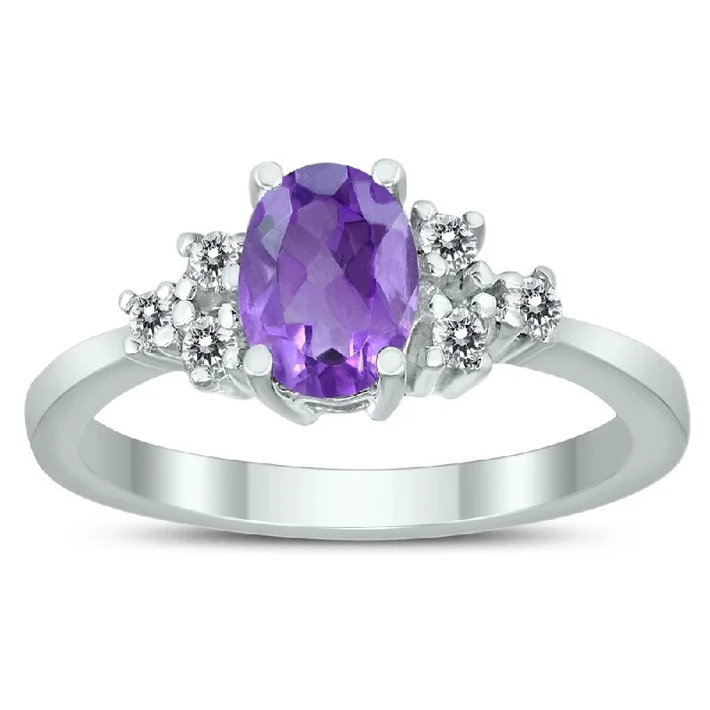 Puzzle code ring-7X5MM Amethyst and Diamond Regal Ring in 10K White Gold