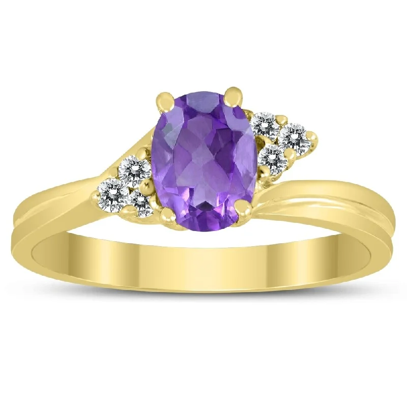 Polished pebble ring-7X5MM Amethyst and Diamond Twist Ring in 10K Yellow Gold