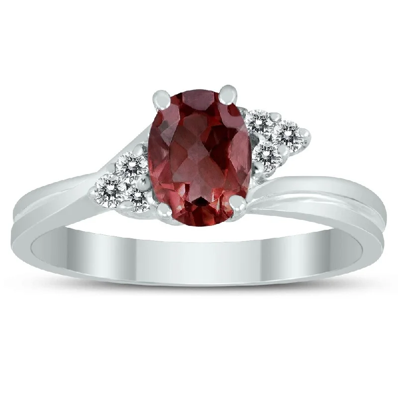 Trefoil knot ring-7X5MM Garnet and Diamond Twist Ring in 10K White Gold