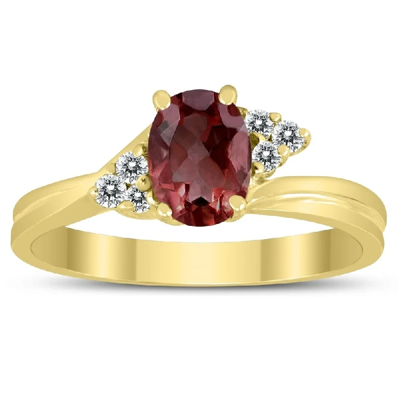 Woolen felt ring-7X5MM Garnet and Diamond Twist Ring in 10K Yellow Gold