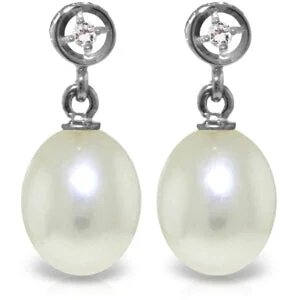 Teardrop design earrings-8.03 Carat 14K Solid White Gold Earrings Diamond Pearl