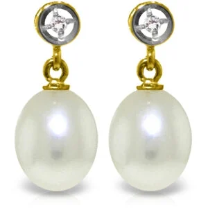 Nordic braid earrings-8.03 Carat 14K Solid Yellow Gold Earrings Diamond Pearl