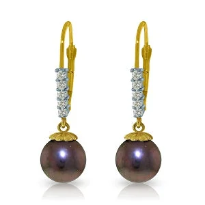 Prairie style earrings-8.15 Carat 14K Solid Yellow Gold Pampered Pearl Diamond Earrings