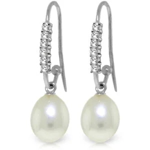 Violet bloom earrings-8.18 Carat 14K Solid White Gold Every Breath Taken Pearl Diamond Earrings