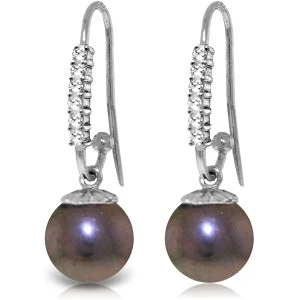 Beech grain earrings-8.18 Carat 14K Solid White Gold Glimpses Black Pearl Diamond Earrings