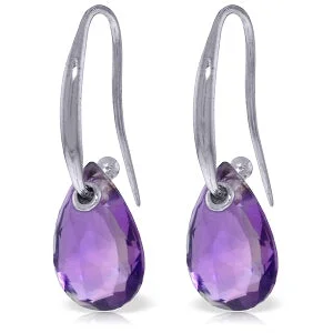 Marigold amber earrings-8 Carat 14K Solid White Gold Fish Hook Earrings Amethyst