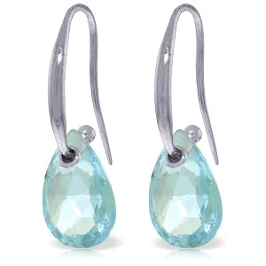 Layered cut earrings-8 Carat 14K Solid White Gold Fish Hook Earrings Blue Topaz