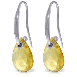 Silk strip earrings-8 Carat 14K Solid White Gold Fish Hook Earrings Citrine