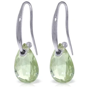 Quilted pattern earrings-8 Carat 14K Solid White Gold Fish Hook Earrings Green Amethyst