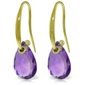 Octagonal gem earrings-8 Carat 14K Solid Yellow Gold Fish Hook Earrings Amethyst