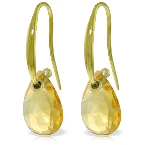 Abstract print earrings-8 Carat 14K Solid Yellow Gold Fish Hook Earrings Citrine