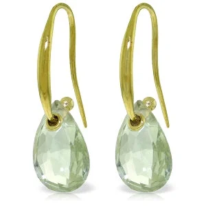 Rhombus opal earrings-8 Carat 14K Solid Yellow Gold Fish Hook Earrings Green Amethyst