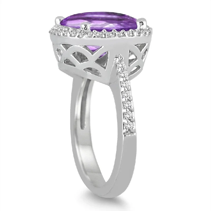 Hinge band ring-8 Carat Oval Amethyst and Diamond Ring in 14K White Gold