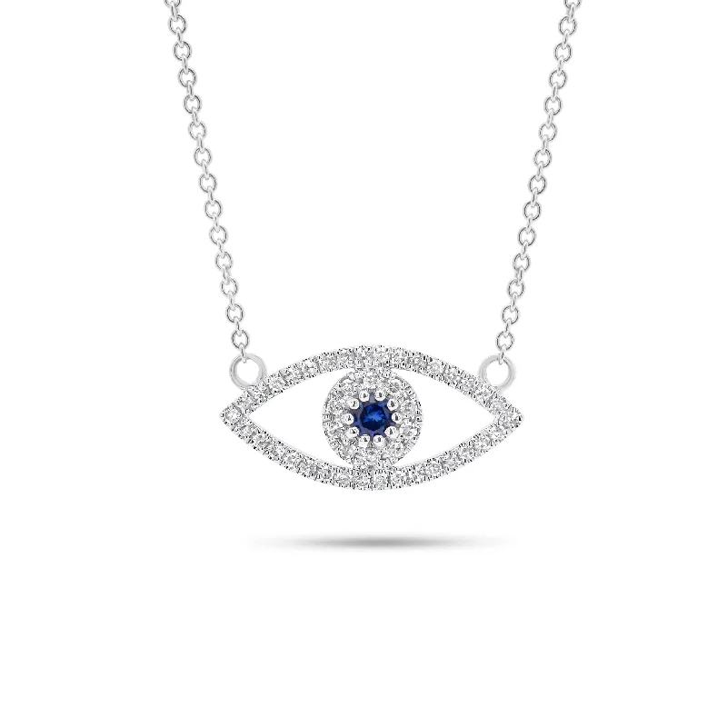 Haze quartz necklace-Diamond & Sapphire Evil Eye Pendant Necklace