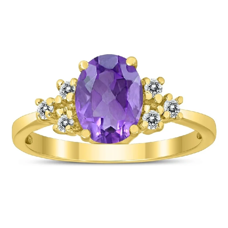 Tarnished finish ring-8X6MM Amethyst and Diamond Regal Ring in 10K Yellow Gold