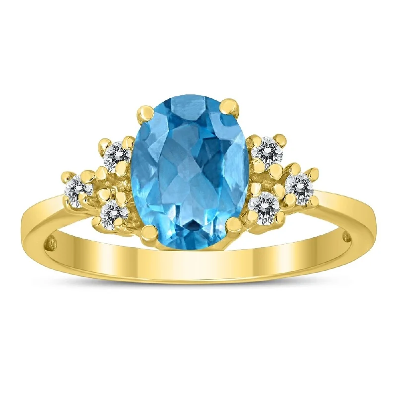 Knotted twig ring-8X6MM Blue Topaz and Diamond Regal Ring in 10K Yellow Gold