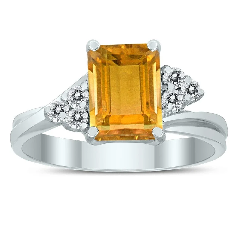 Rock vein ring-8X6MM Citrine and Diamond Twist Ring in 10K White Gold