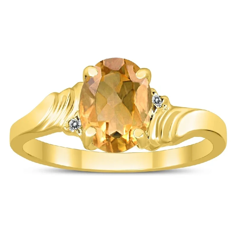 Millet stalk ring-8X6MM Citrine and Diamond Wave Ring in 10K Yellow Gold