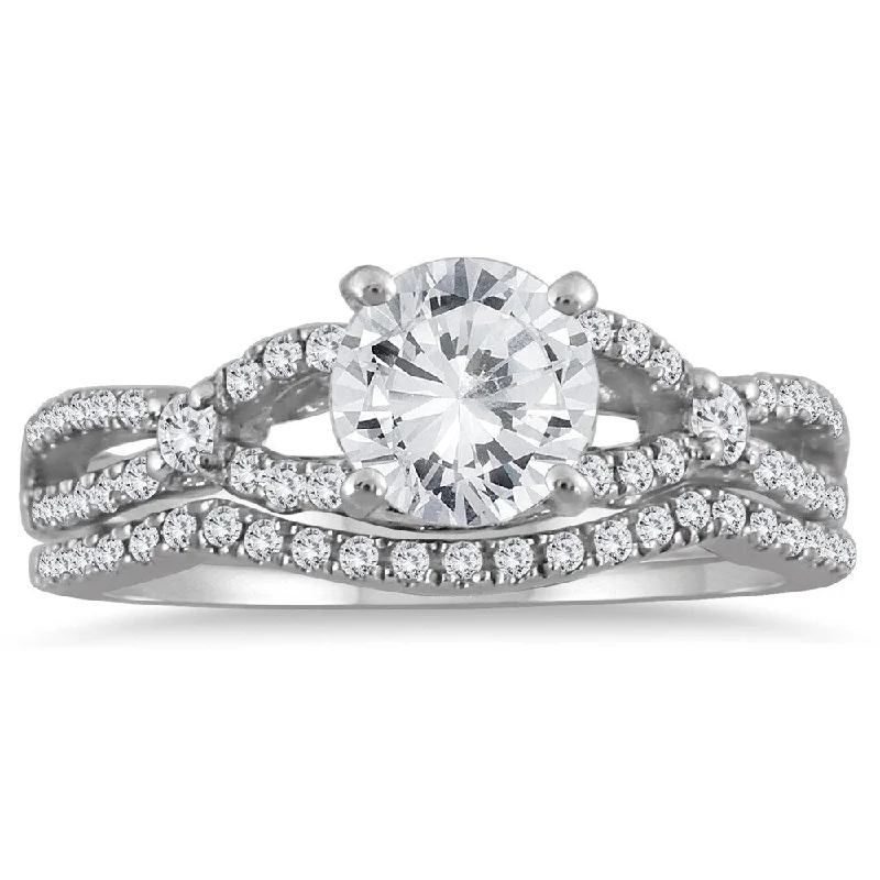 Haze white ring-AGS Certified 1 1/3 Carat TW Diamond Bridal Set with Stones in 14K White Gold (I-J Color, I2-I3 Clarity)