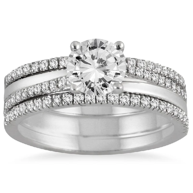 Prismatic light ring-AGS Certified 1 2/5 Carat TW Diamond Three Piece Bridal Set in 14K White Gold (J-K Color, I2-I3 Clarity)