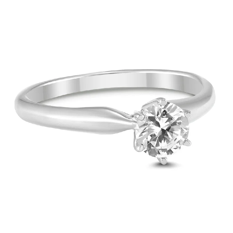 Ripple stripe ring-AGS Certified 1/3 Carat Round Diamond Solitaire Ring in 14K White Gold (I-J Color, SI1-SI2 Clarity)